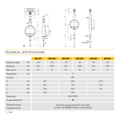 SYLVAC Digital Måleur S_DIAL WORK BASIC 50 x 0,01 mm IP51 (805.1601)